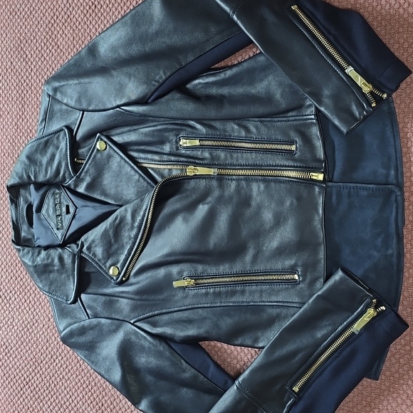 Via Spiga Mixed Media Leather Moto Jacket - Picture 3 of 17